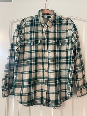 Old Navy Green and Cream Plaid Boyfriend Shirt